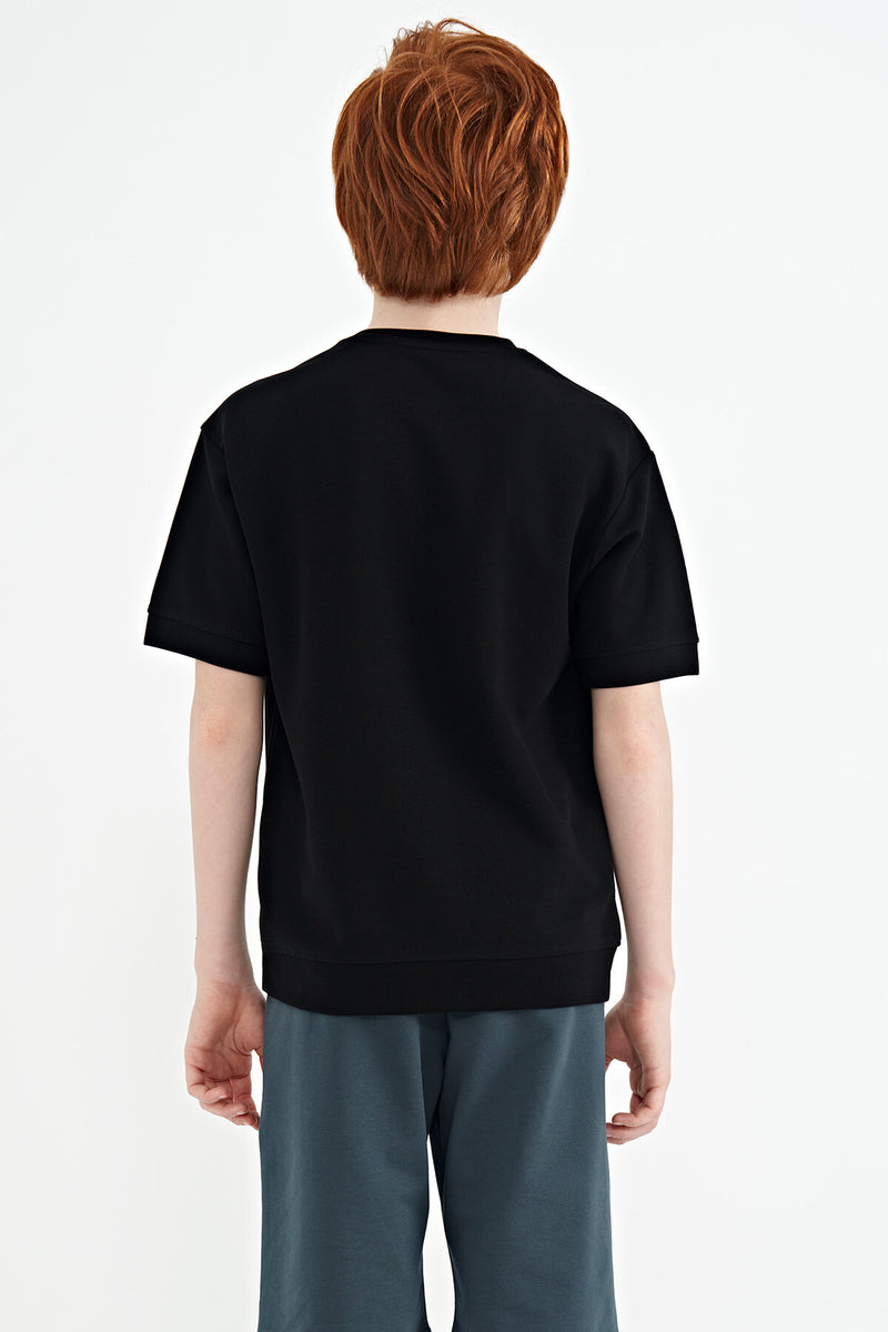 T-shirt Garçon Oversize Col Rond avec Broderie Texte