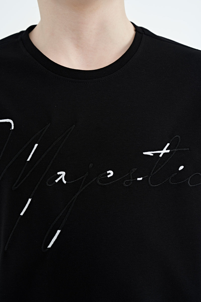 T-shirt Garçon Oversize Col Rond avec Broderie Texte