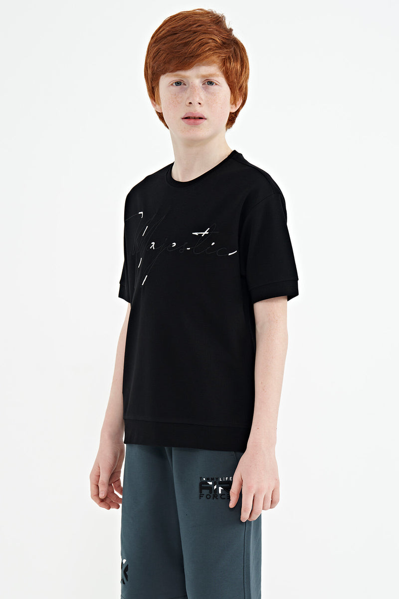 T-shirt Garçon Oversize Col Rond avec Broderie Texte