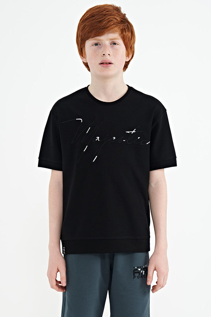 T-shirt Garçon Oversize Col Rond avec Broderie Texte