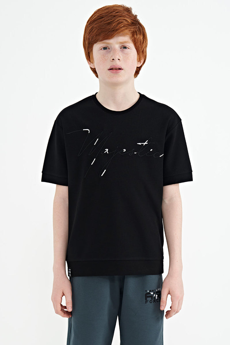 T-shirt Garçon Oversize Col Rond avec Broderie Texte