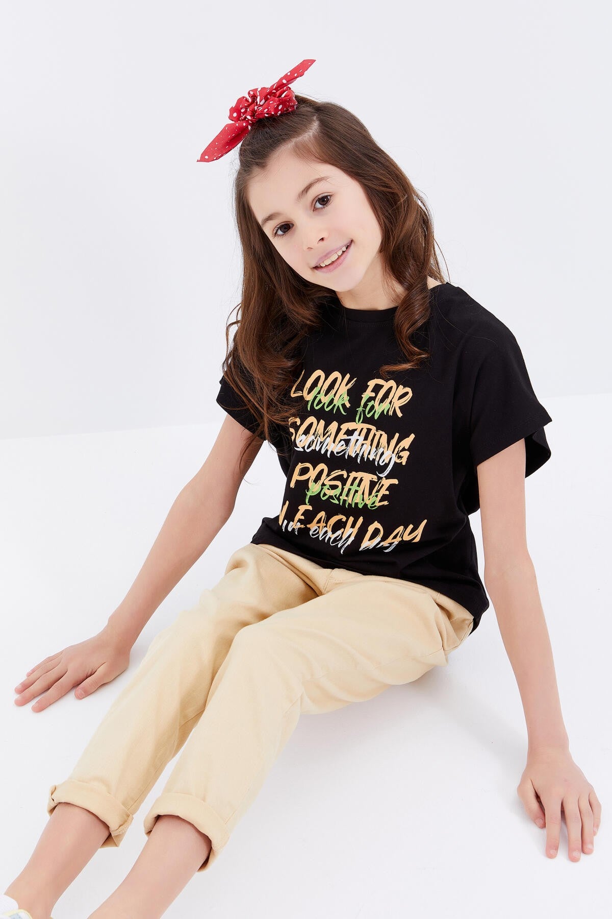 <tc>T-shirt fille à col rond, oversize avec imprimé texte coloré - 75029</tc>