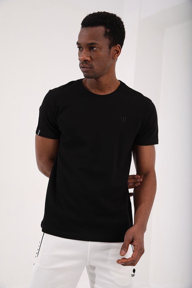 <tc>T-shirt pour homme à col rond, coupe standard, avec logo à double ok et texture en nid d'abeille - 87921</tc>