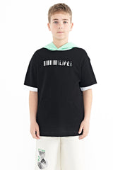 <tc>T-shirt garçon oversize à capuche avec poche kangourou et blocs de couleurs - 11148</tc>