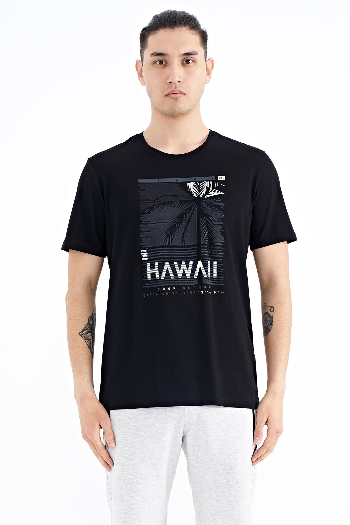 <tc>T-shirt pour homme à col rond, à coupe standard, avec impression de slogan - 88190</tc>