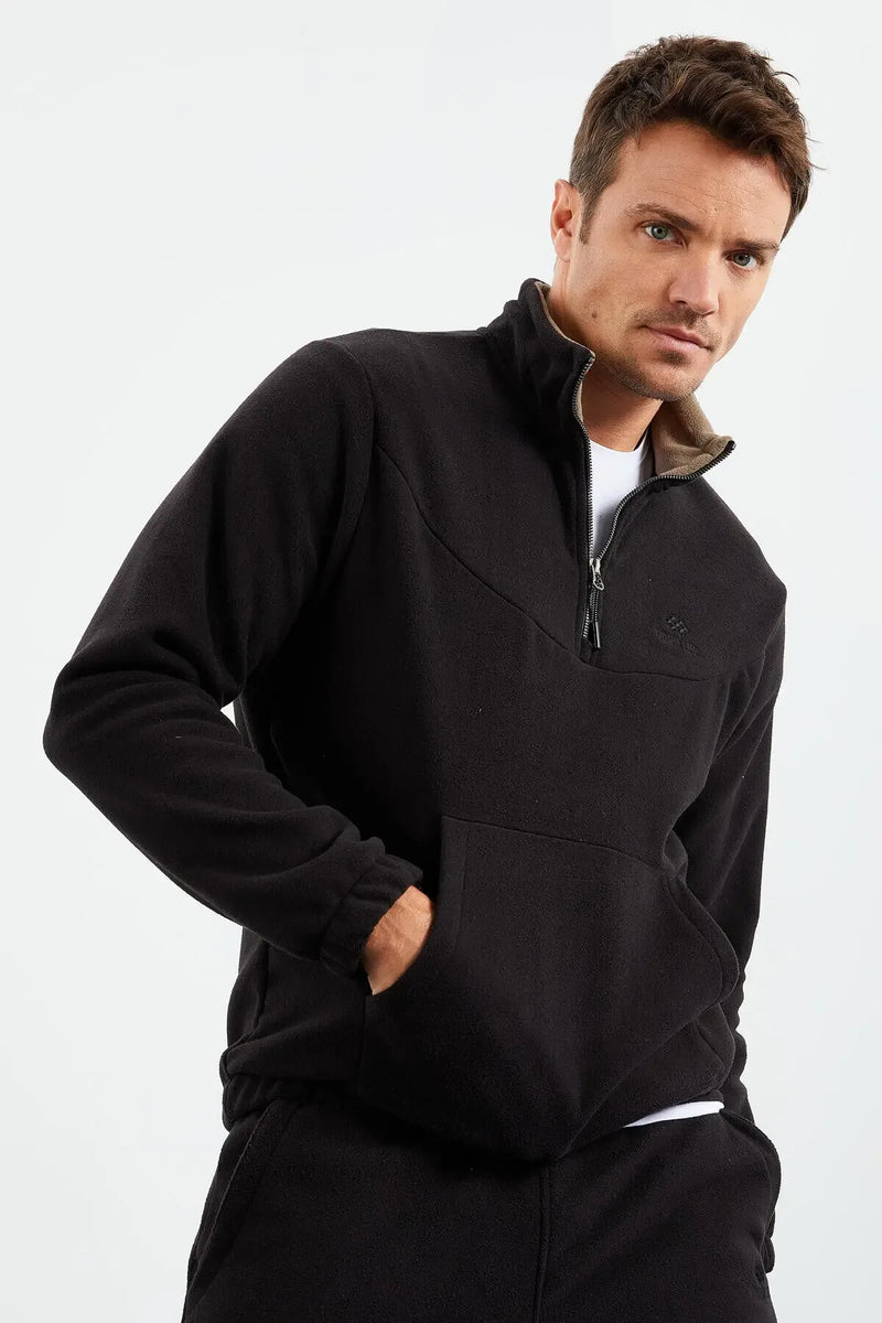 Ensemble de survêtement pour homme en polaire à demi-fermeture éclair, col montant et bas de pantalon élastiqués - 85159