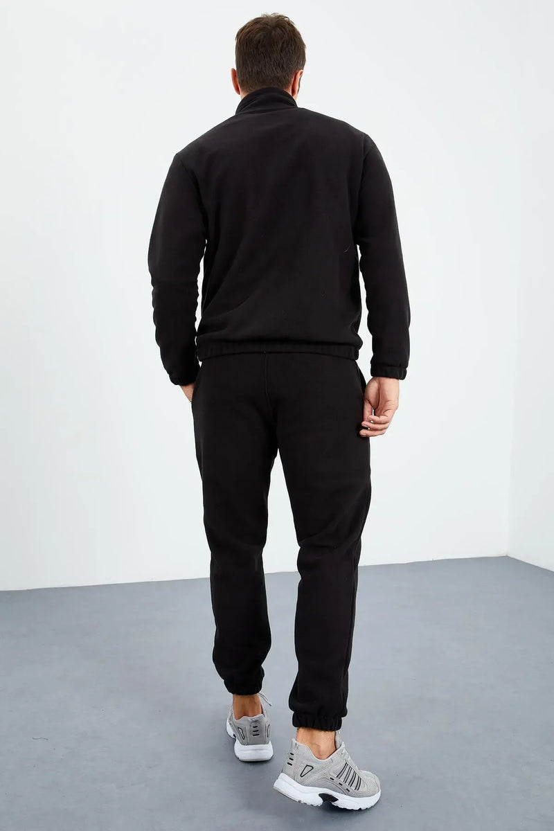 Ensemble de survêtement pour homme en polaire à demi-fermeture éclair, col montant et bas de pantalon élastiqués - 85159