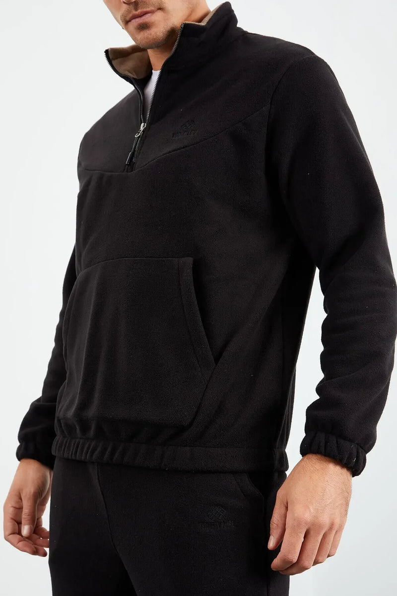 Ensemble de survêtement pour homme en polaire à demi-fermeture éclair, col montant et bas de pantalon élastiqués - 85159