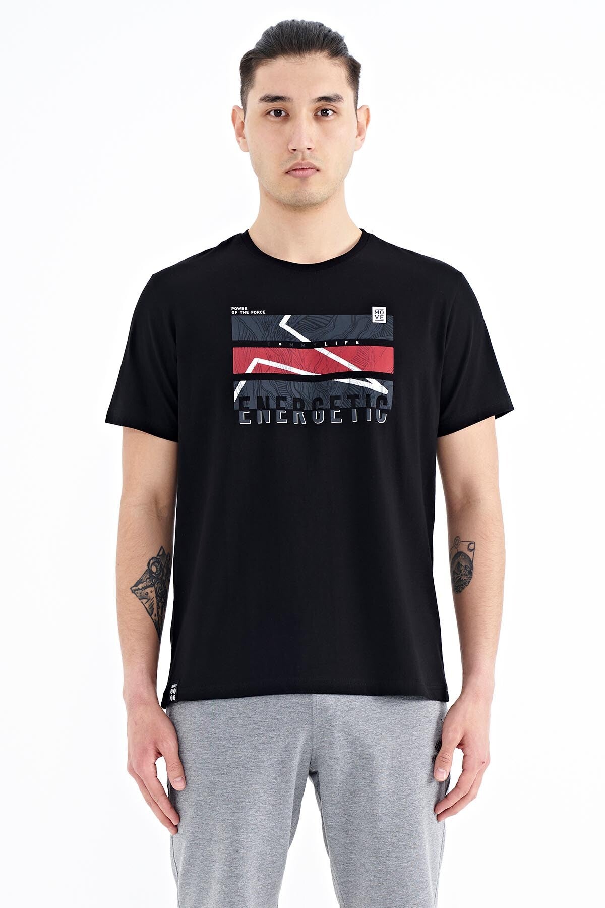 <tc>T-shirt pour homme à col rond, coupe standard, avec imprimé de texte - 88201</tc>