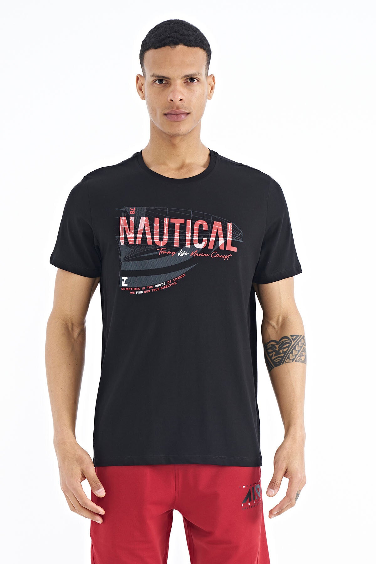 <tc>T-shirt pour homme à col rond, coupe standard, avec imprimé de texte - 88171</tc>