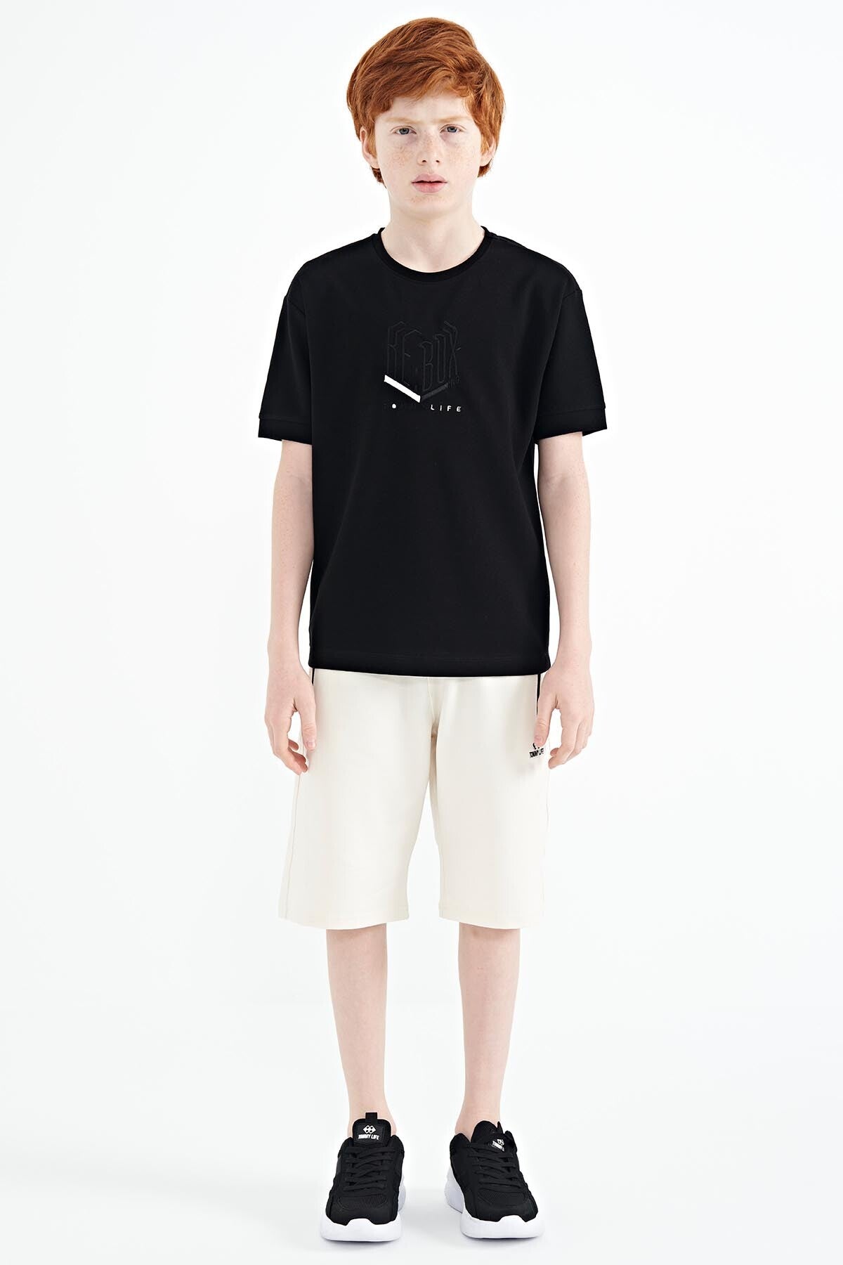 <tc>T-shirt oversize pour garçon à col rond avec broderie de texte - 11151</tc>