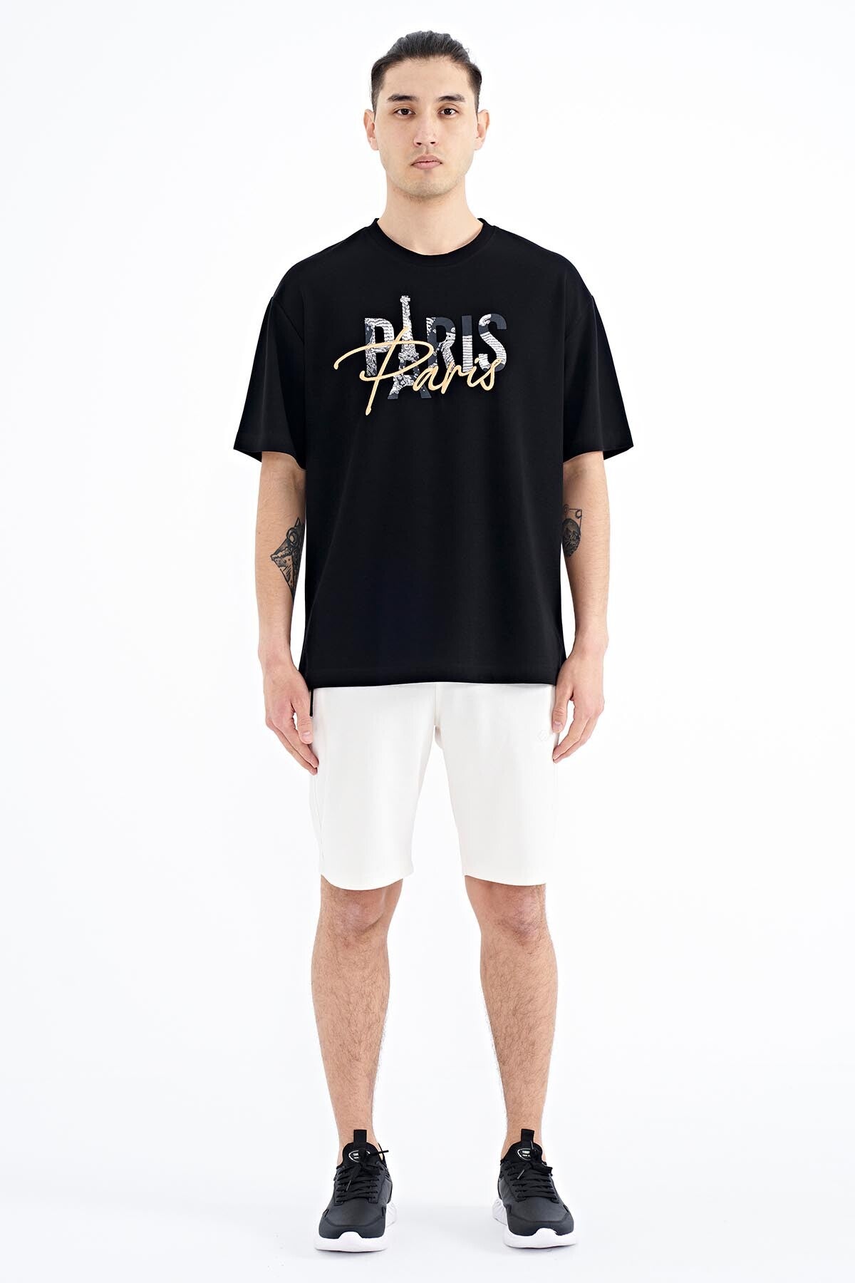 <tc>T-shirt oversize pour homme à col rond avec inscription en broderie - 88223</tc>