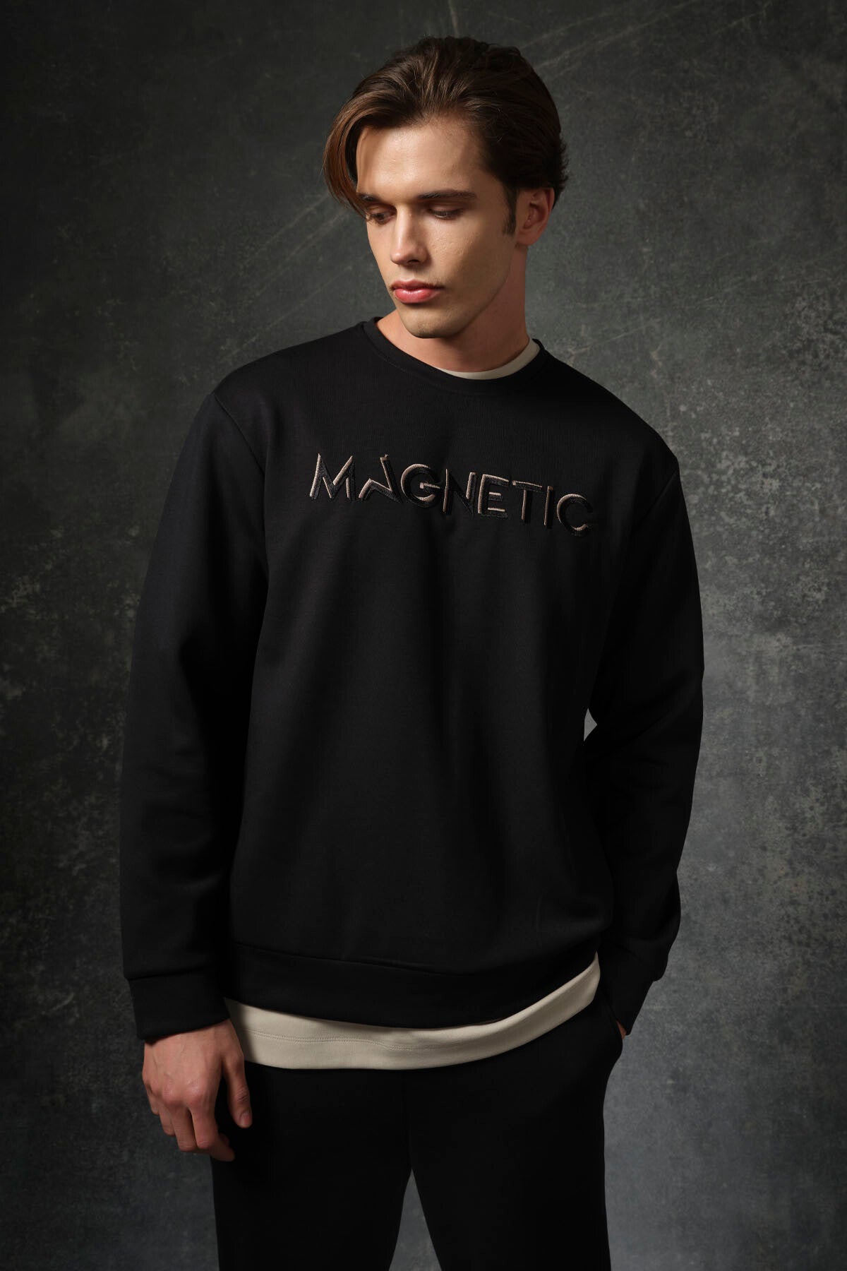 <tc>Sweatshirt homme à col rond, coupe décontractée avec broderie de texte - 88020</tc>