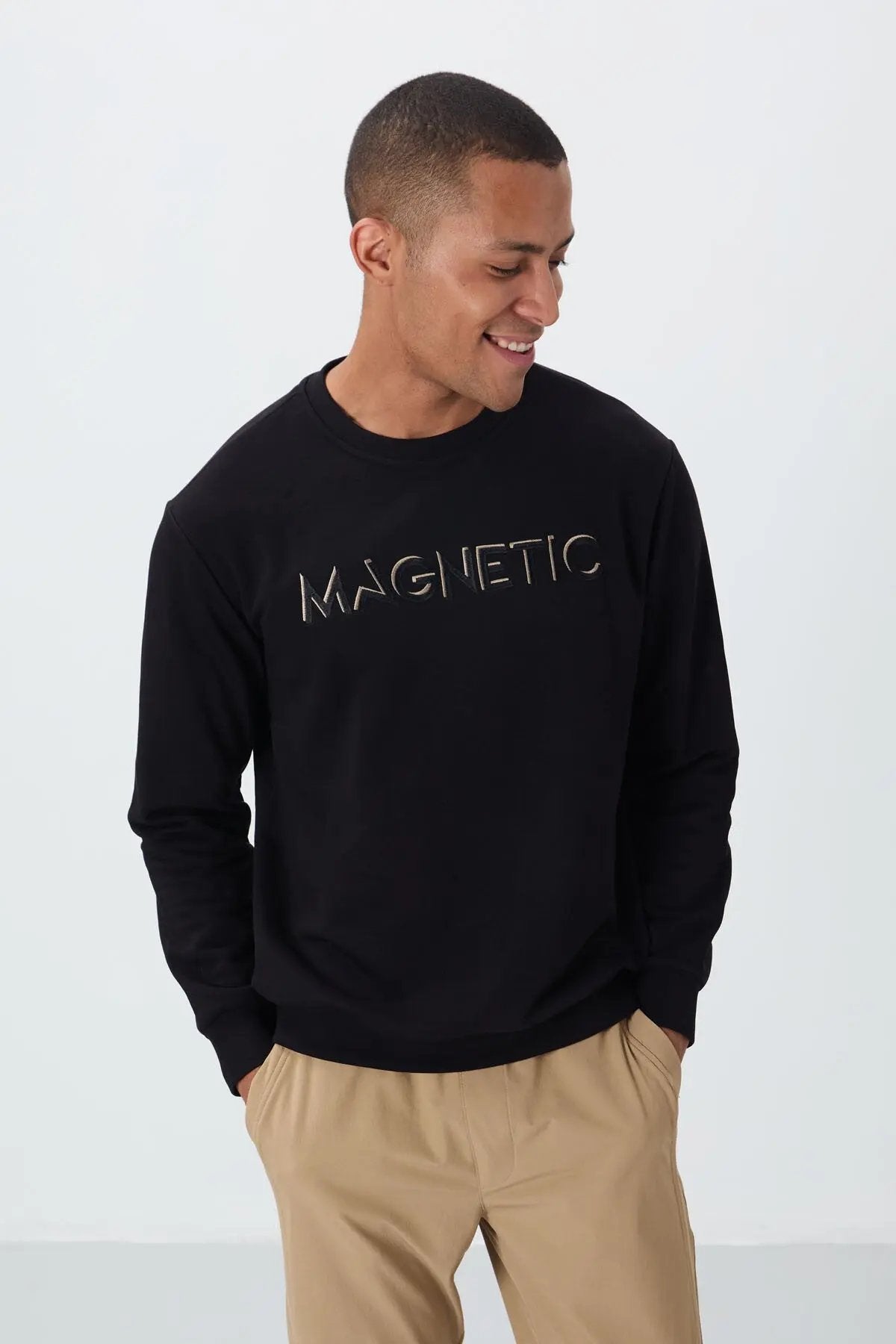 yazi nakişli o yaka rahat form erkek sweatshirt - 88020 - Justyol