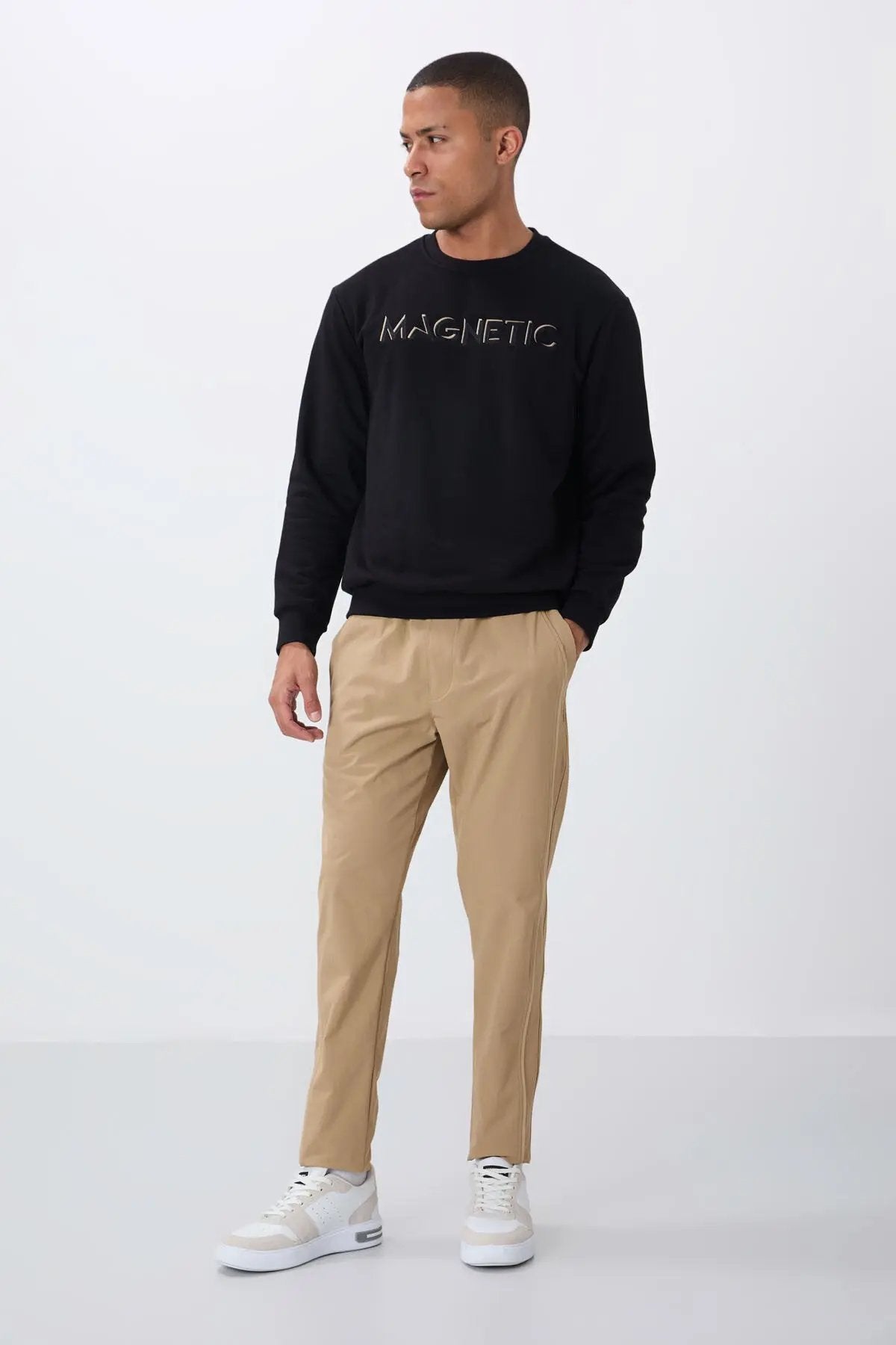 yazi nakişli o yaka rahat form erkek sweatshirt - 88020 - Justyol