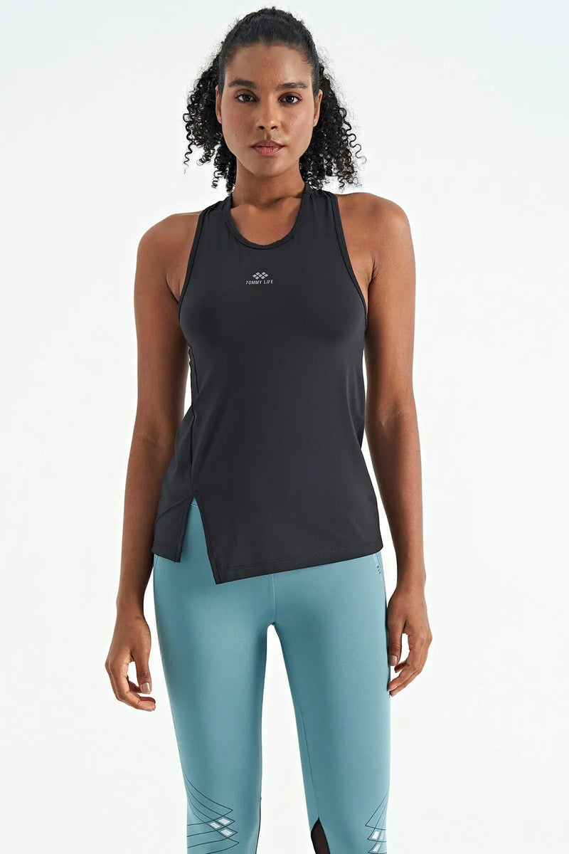 Débardeur de sport pour femme à col rond, sans manches, avec détails fente - 97256