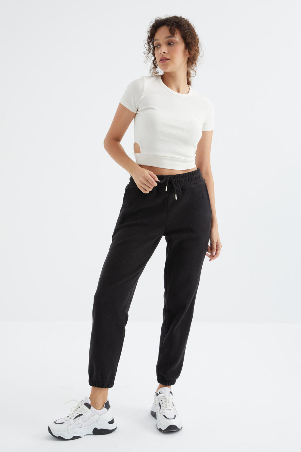 Pantalon Jogger Femme Taille Haute Basic en Polaire.