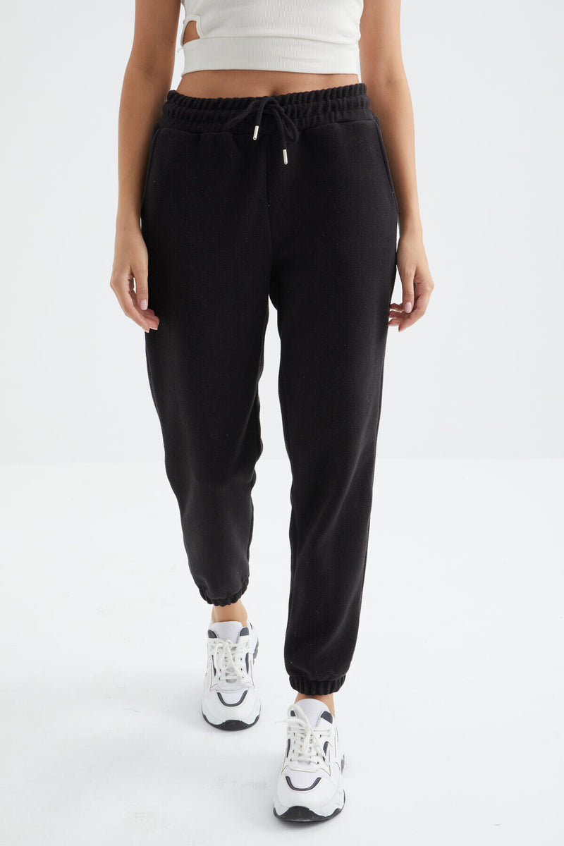 Pantalon Jogger Femme Taille Haute Basic en Polaire.