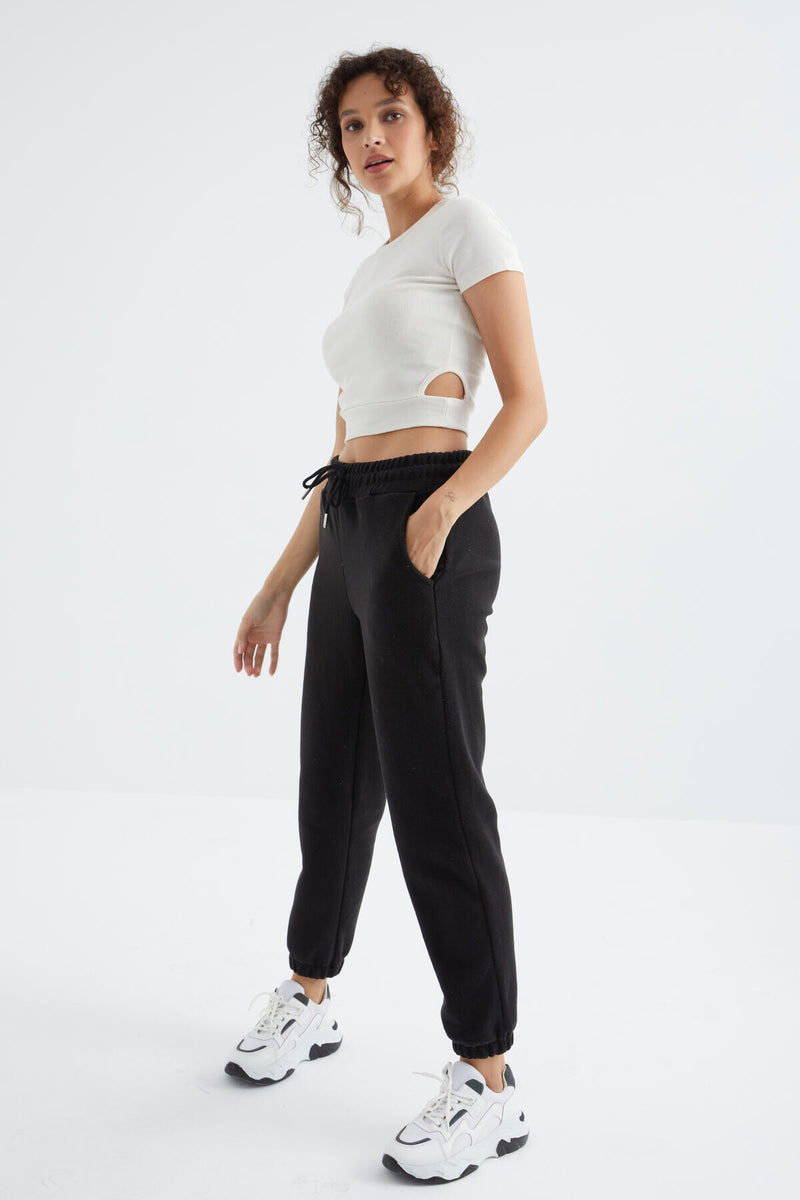 Pantalon Jogger Femme Taille Haute Basic en Polaire.