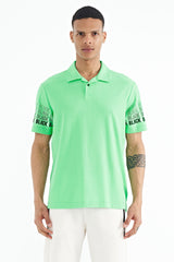 kol baski detayli polo yaka standart form erkek t-shirt - 88240