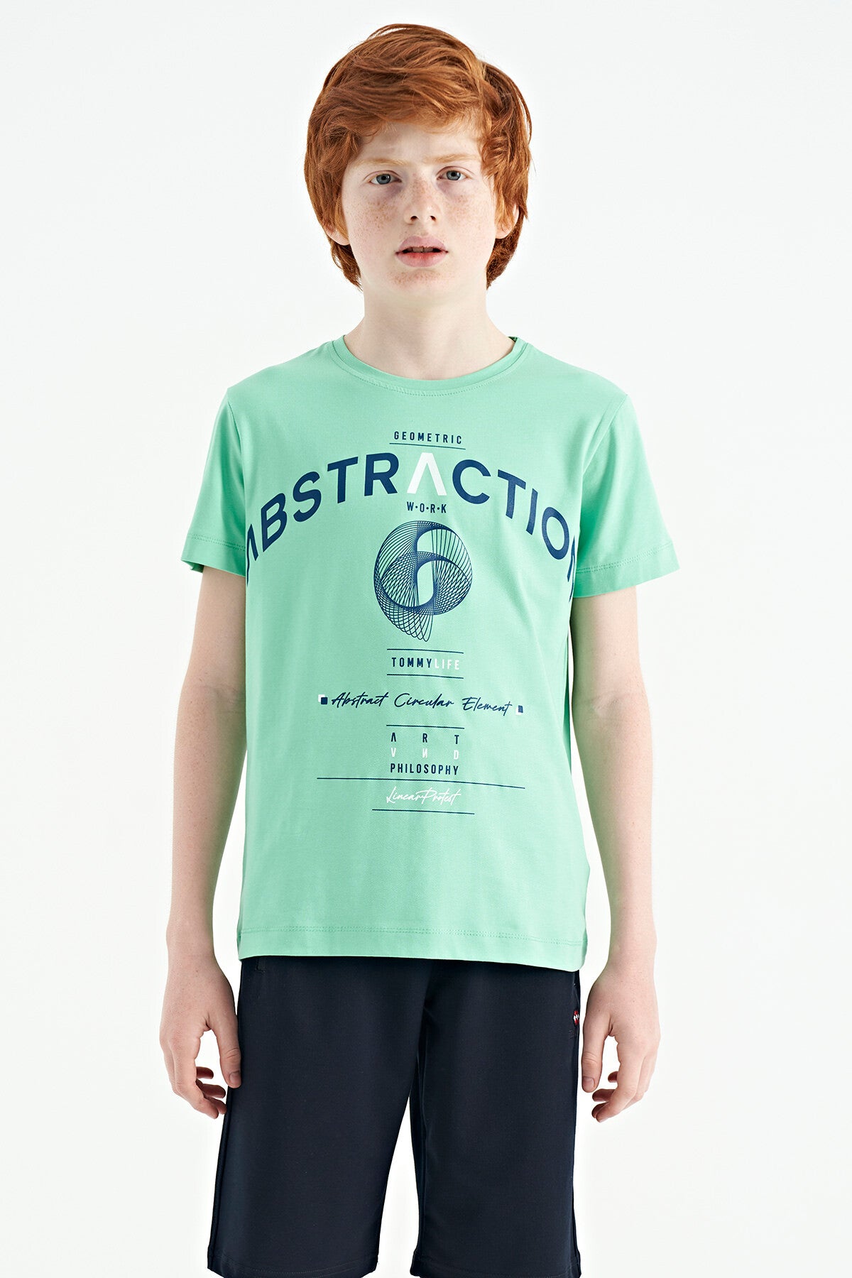 <tc>T-shirt garçon à col rond, coupe standard avec détails d'impression texte - 11103</tc>