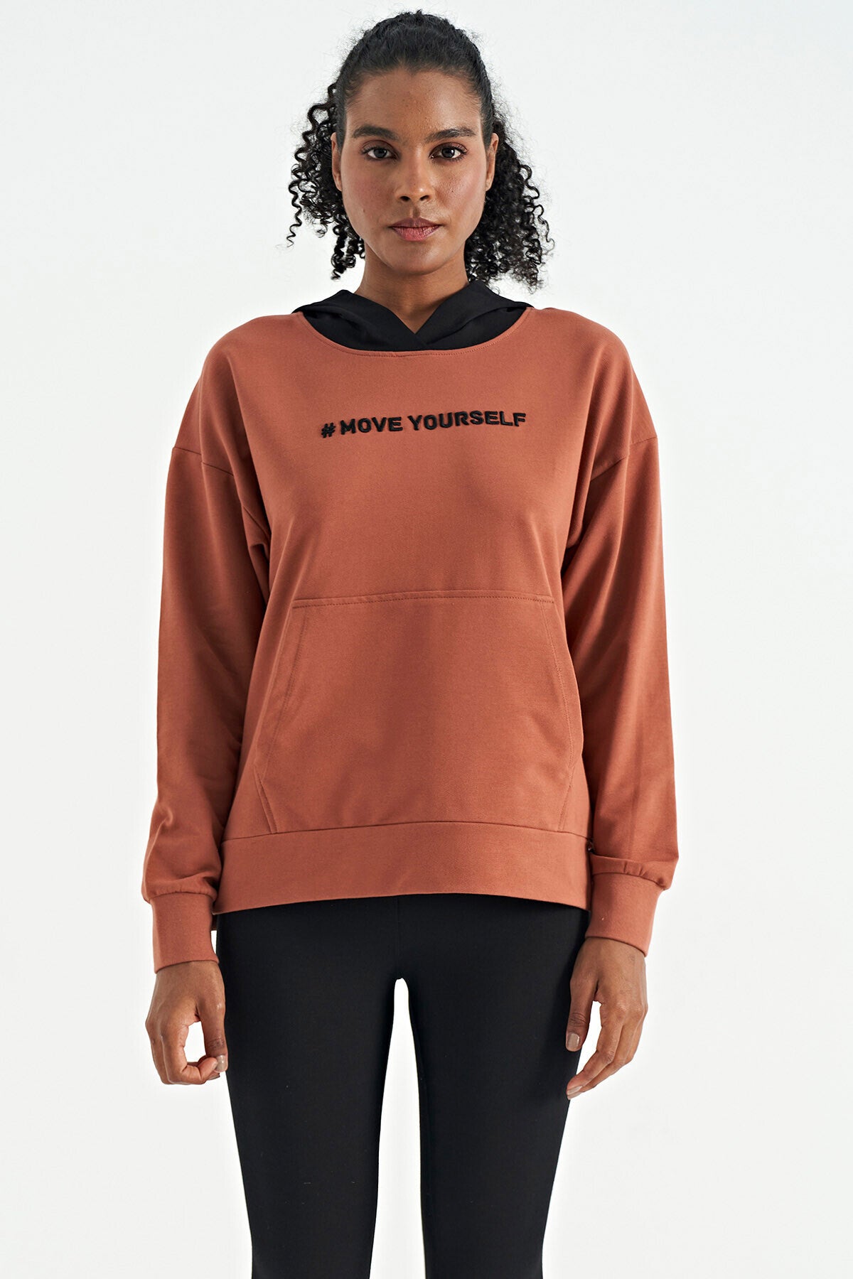 kadin kapüşonlu kanguru cep kadin oversize sweatshirt - 97161