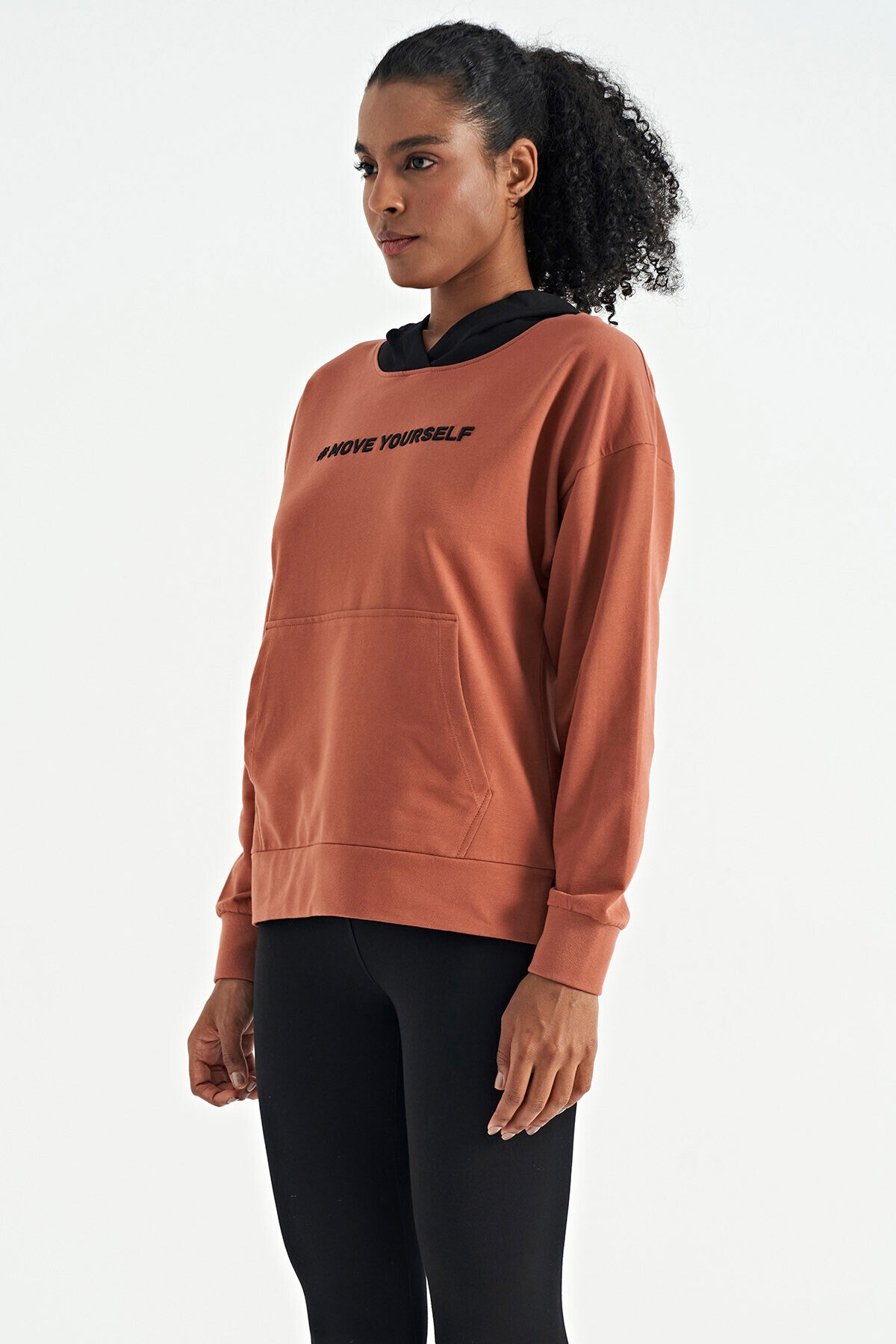 kadin kapüşonlu kanguru cep kadin oversize sweatshirt - 97161