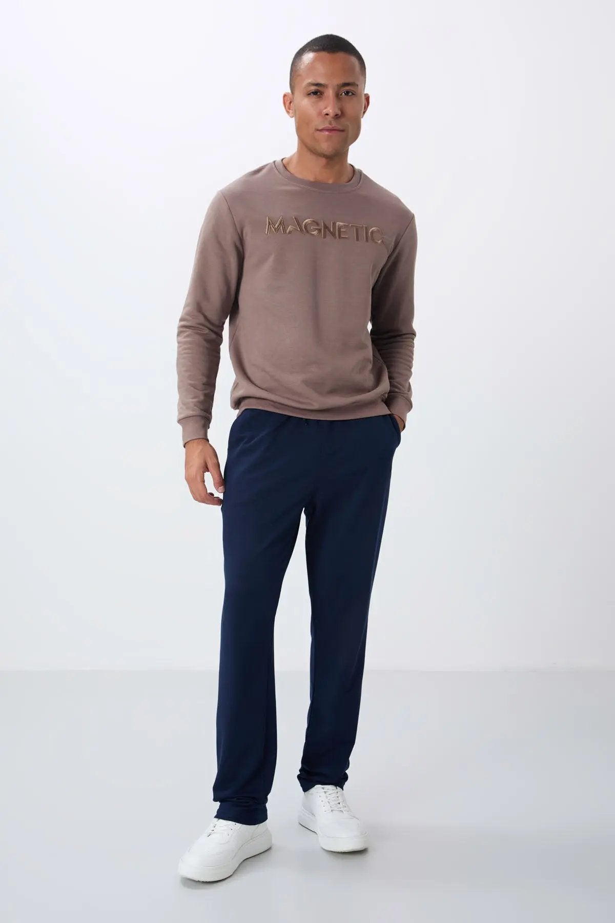 yazi nakişli o yaka rahat form erkek sweatshirt - 88020 - Justyol