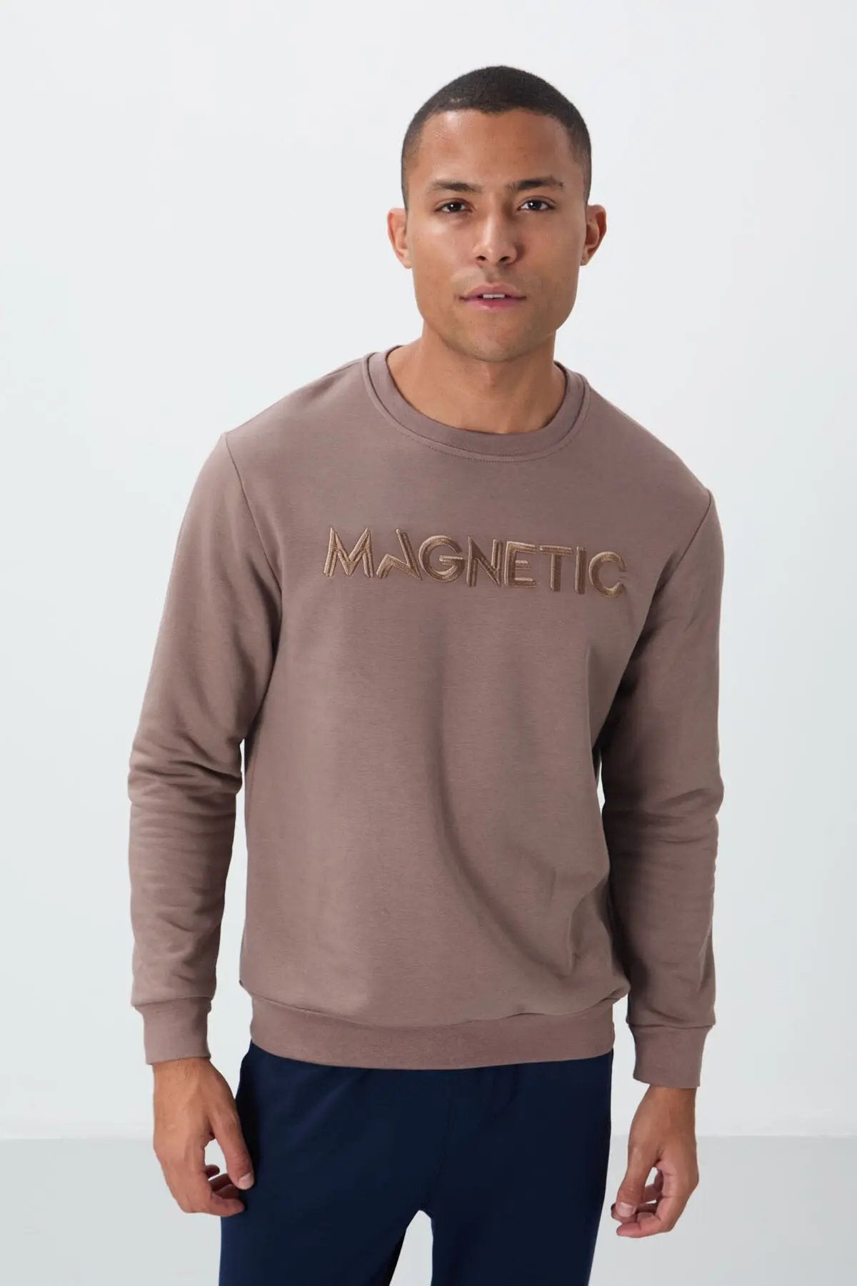 yazi nakişli o yaka rahat form erkek sweatshirt - 88020 - Justyol