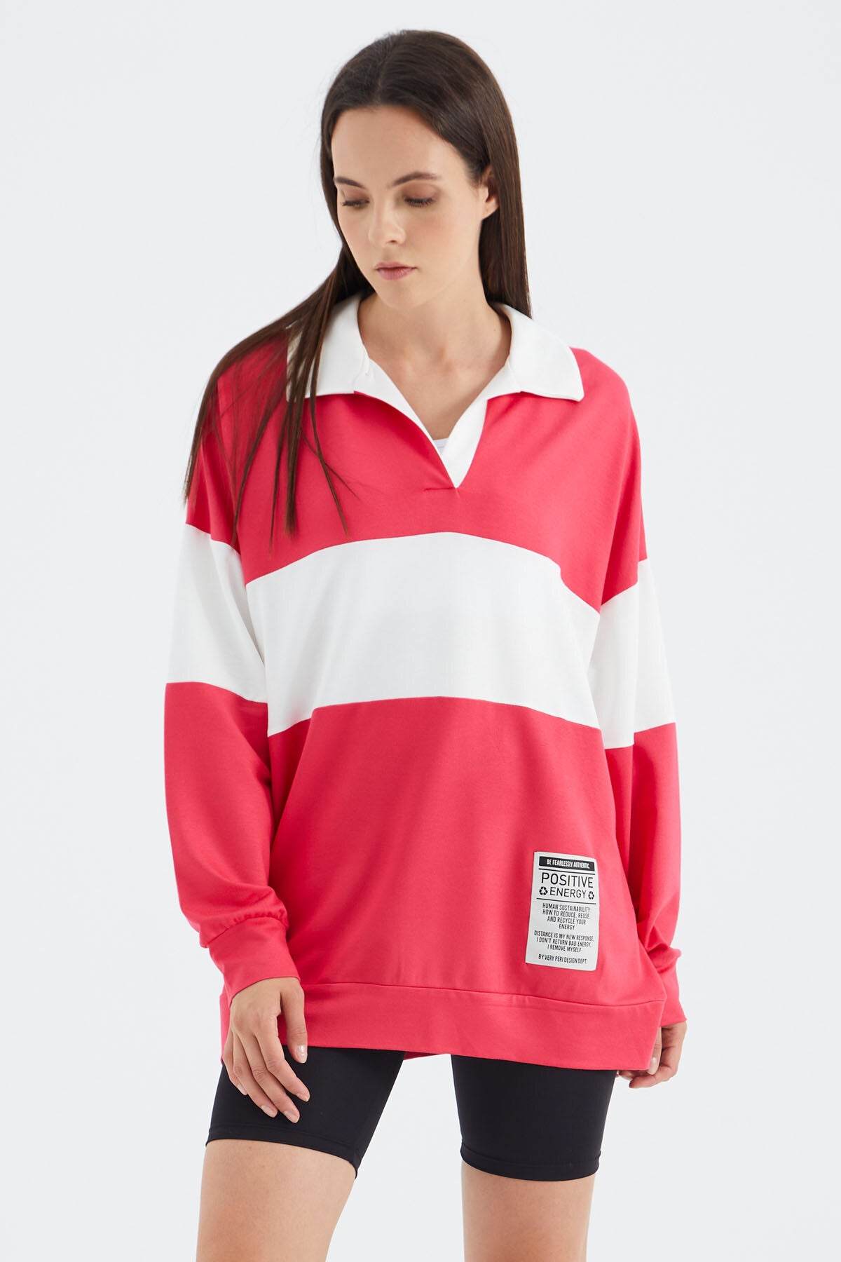 <tc>Sweatshirt femme oversize à col polo avec blocs de couleur - 02377</tc>