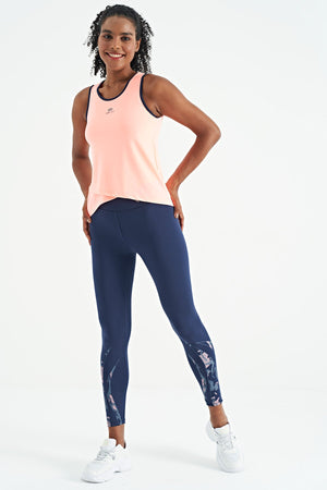 logo baskili biye şeritli standart kalip kadin spor atlet - 97255 JWomen