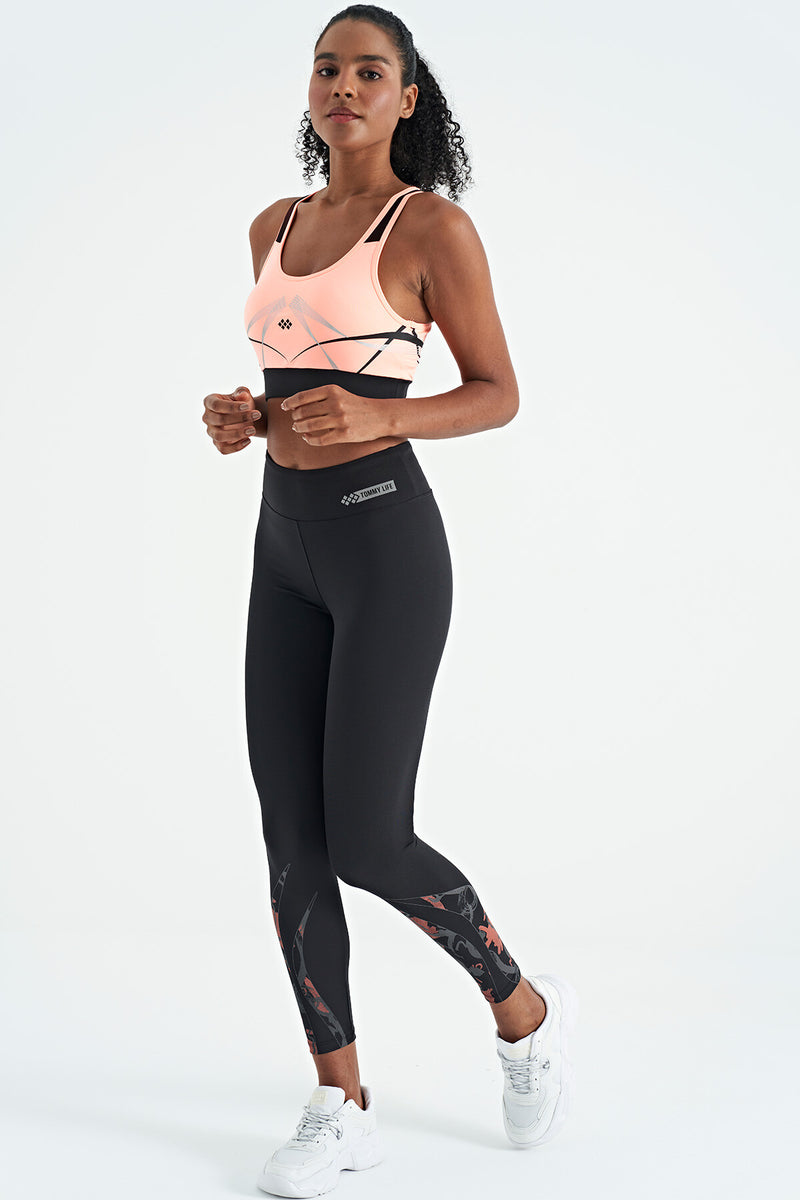 Soutien-gorge de sport femme à imprimé avant et arrière, coupe ajustée, décolleté en U
