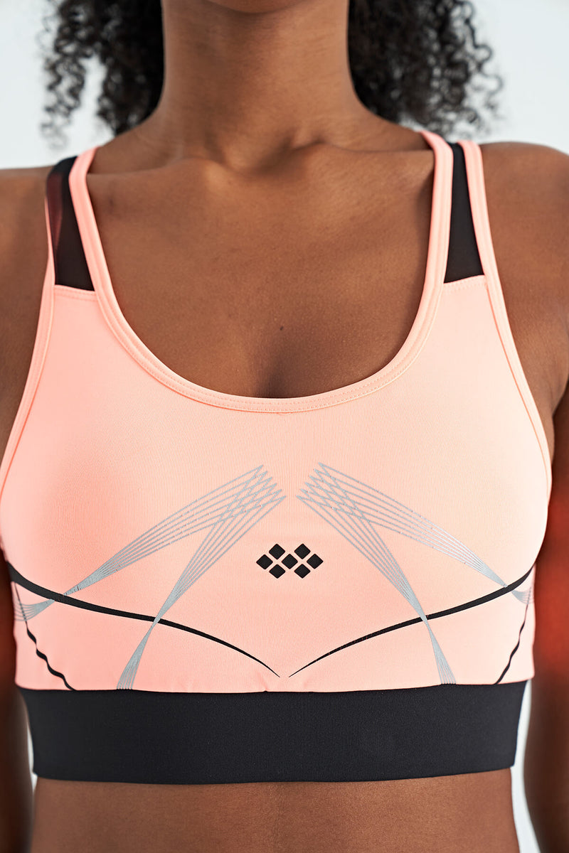 Soutien-gorge de sport femme à imprimé avant et arrière, coupe ajustée, décolleté en U
