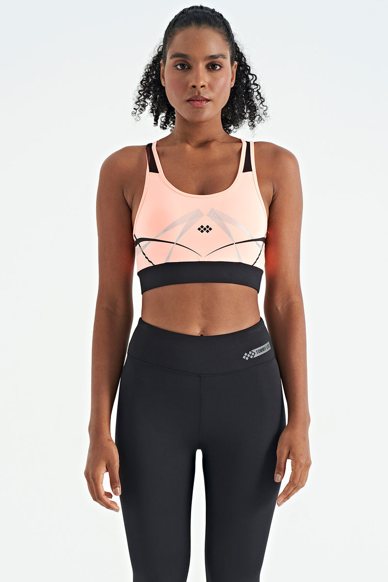 Soutien-gorge de sport femme à imprimé avant et arrière, coupe ajustée, décolleté en U