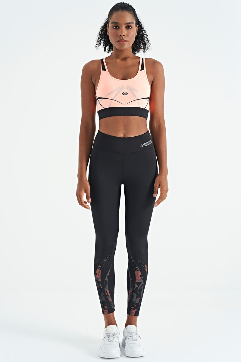 Soutien-gorge de sport femme à imprimé avant et arrière, coupe ajustée, décolleté en U