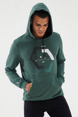 geometrik baskili standart kalip kapüşonlu erkek sweatshirt - 87870