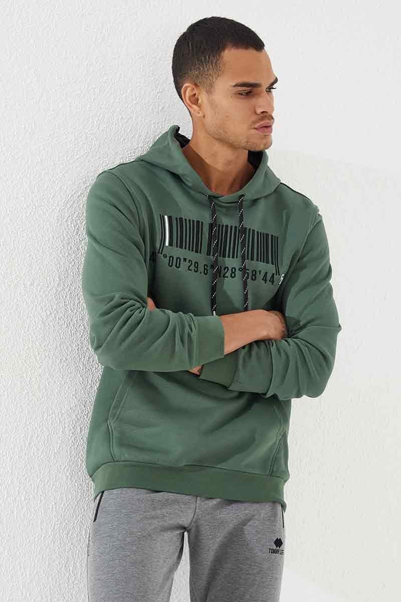 nakişli kanguru cep standart kalip kapüşonlu erkek sweatshirt - 87839 - Justyol
