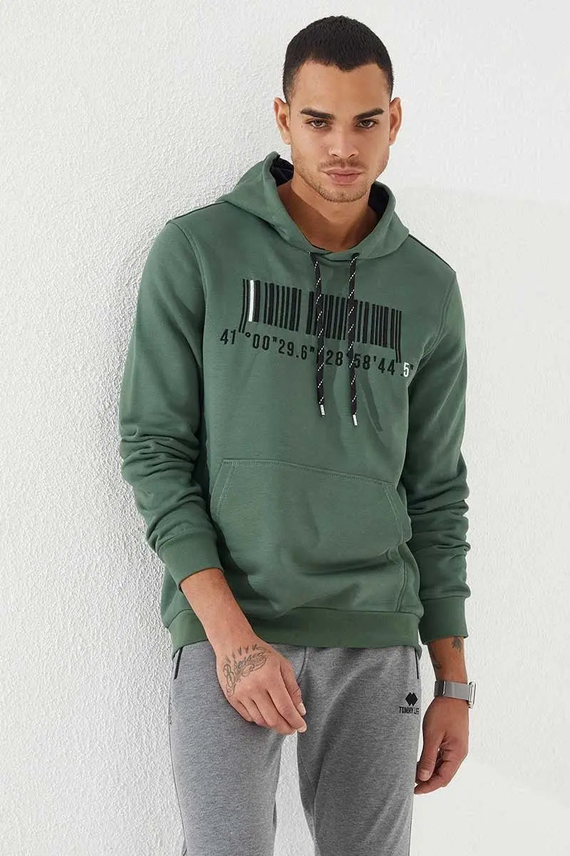 nakişli kanguru cep standart kalip kapüşonlu erkek sweatshirt - 87839 - Justyol