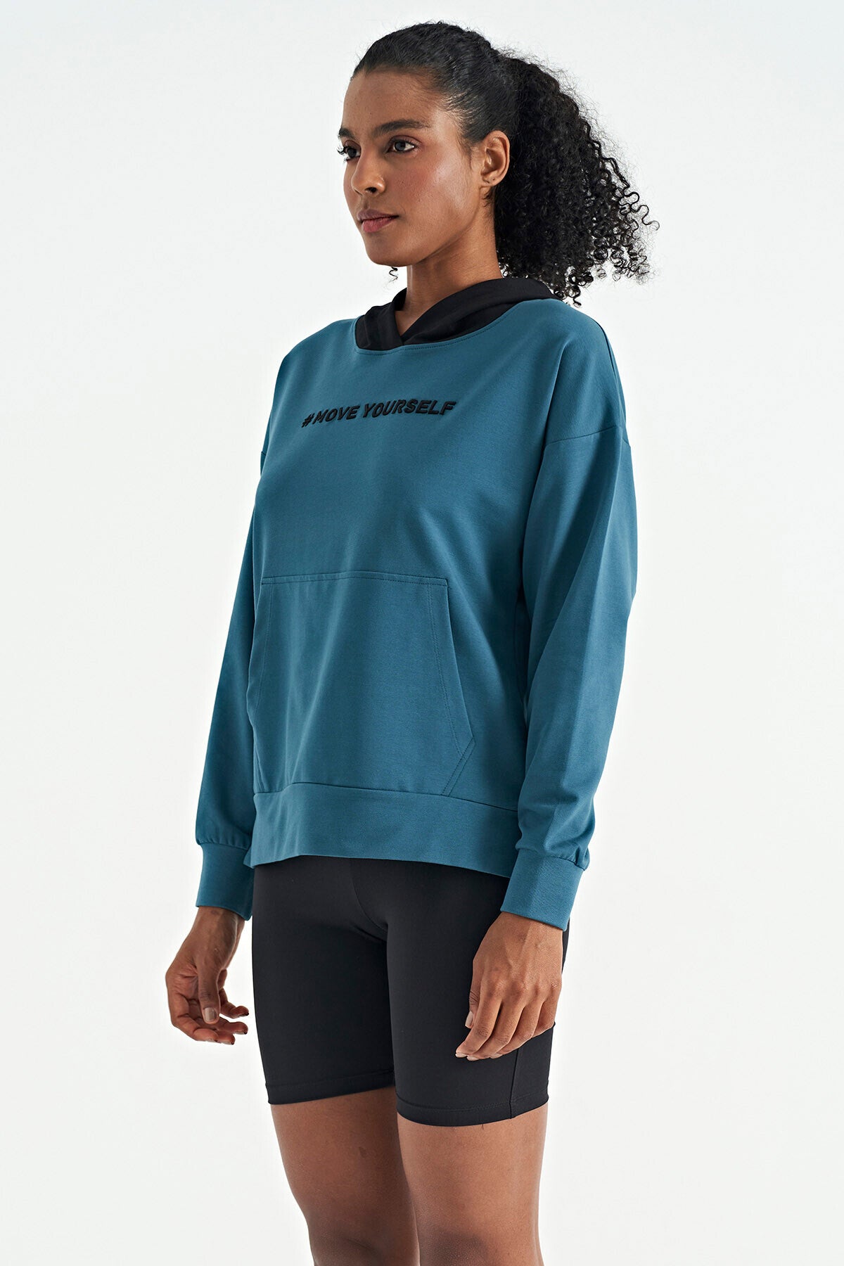 kadin kapüşonlu kanguru cep kadin oversize sweatshirt - 97161