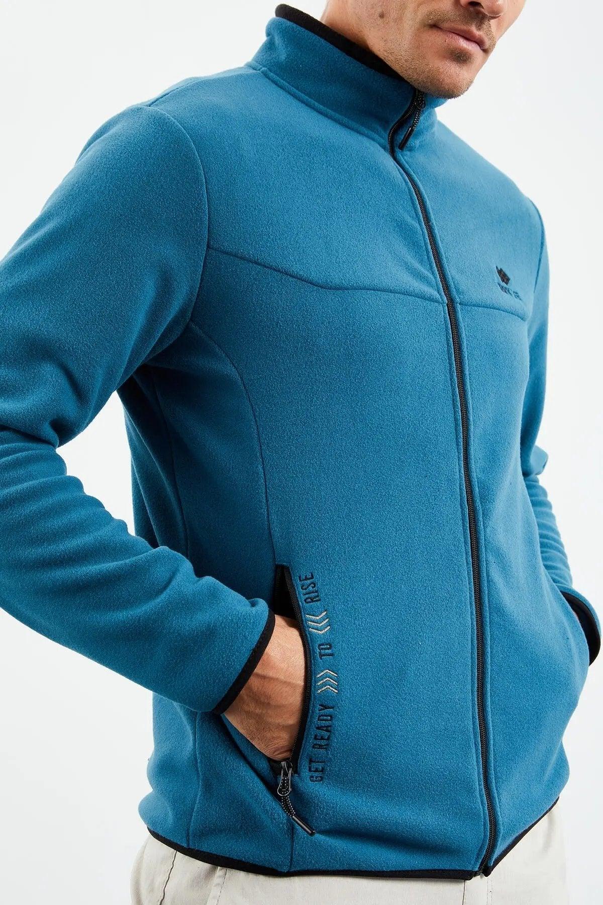 Sweatshirt pour homme en polaire à col montant et fermeture éclair, coupe standard avec broderie - 87992 - Justyol