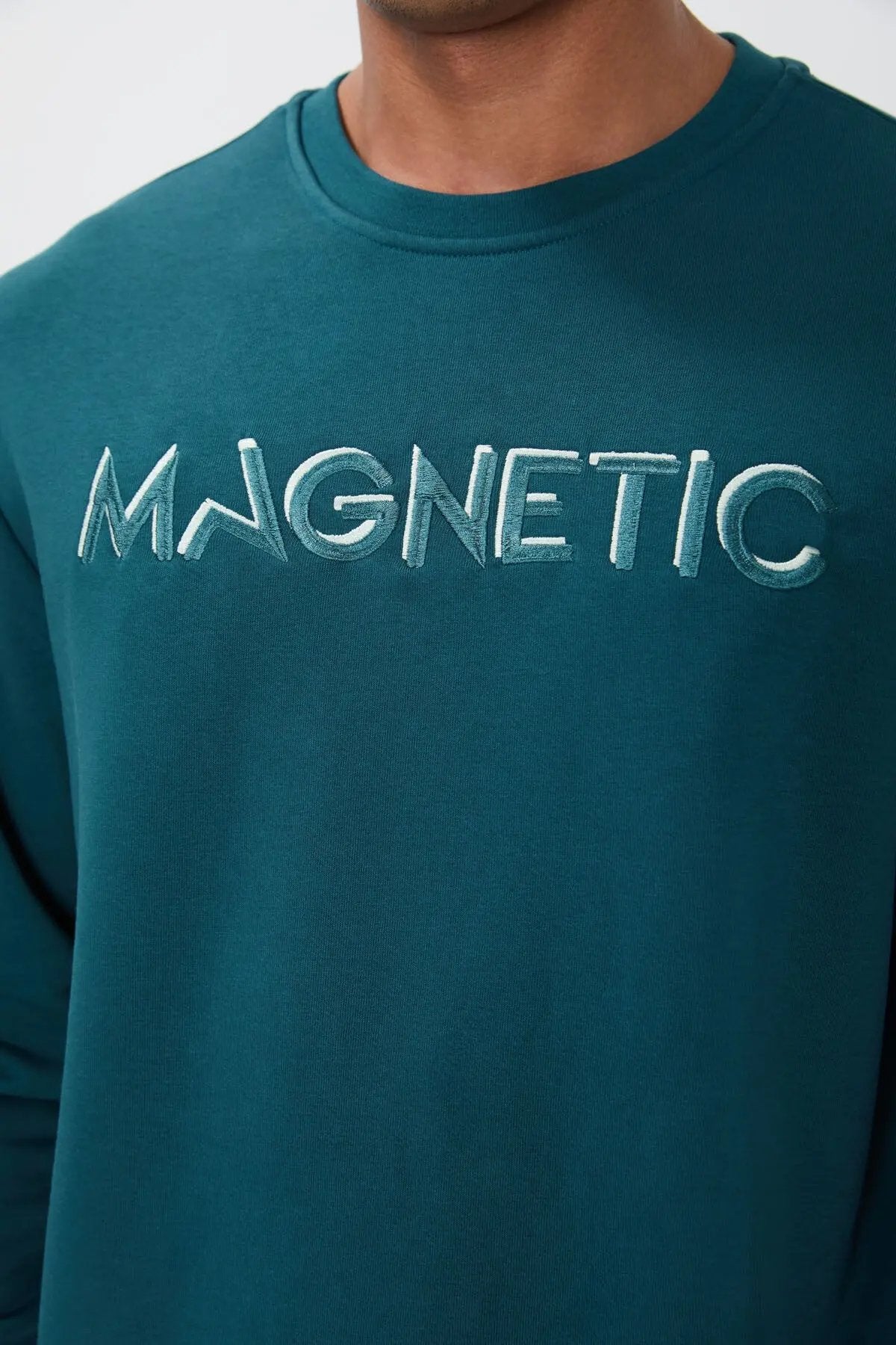 yazi nakişli o yaka rahat form erkek sweatshirt - 88020 - Justyol