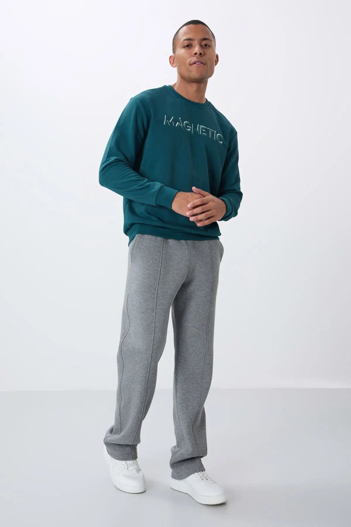 yazi nakişli o yaka rahat form erkek sweatshirt - 88020 - Justyol