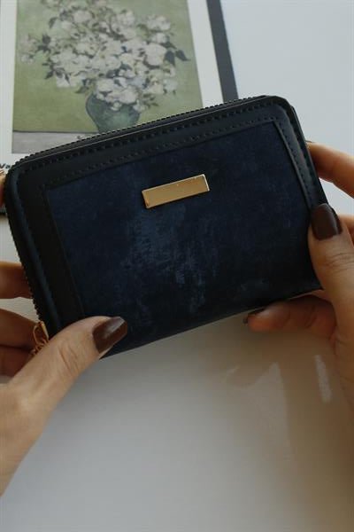 Portefeuille Femme en Suédine Bleu Marine avec Compartiments