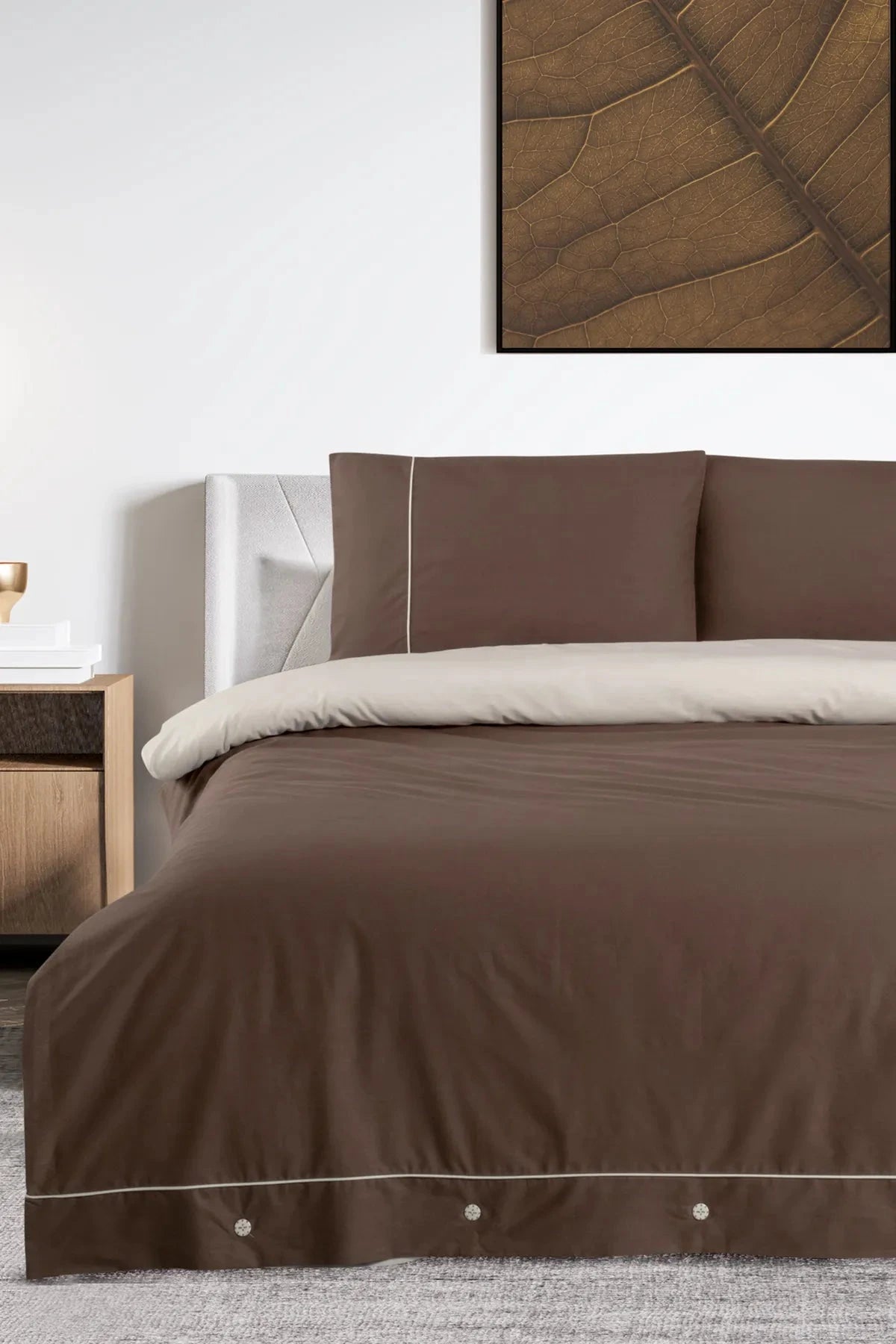 Pierre Cardin Pamuk Nevresim Takımı Biyeli Çift Kişilik Kahve-Krem Pierre Cardin