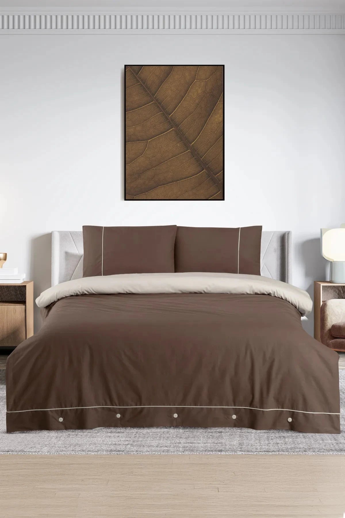 Pierre Cardin Pamuk Nevresim Takımı Biyeli Çift Kişilik Kahve-Krem Pierre Cardin