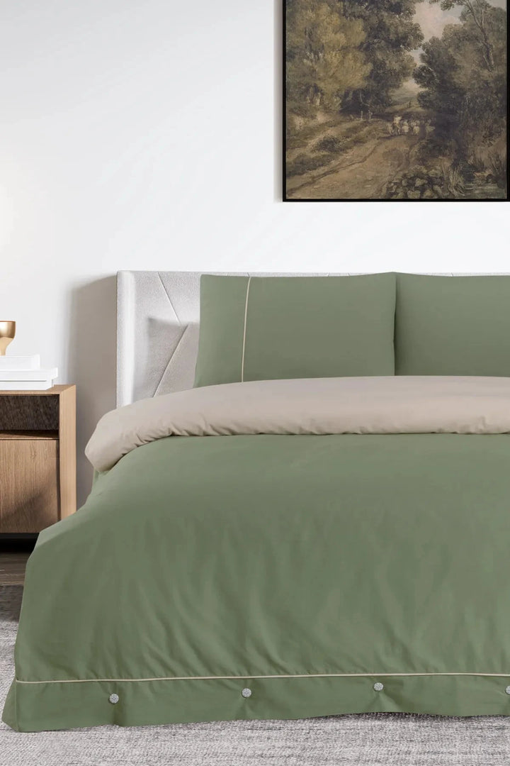 Ensemble de literie Pierre Cardin en Coton Biais Double Vert-Crème