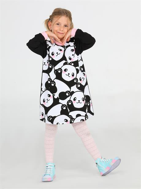 Robe noire imprimée panda pour fille