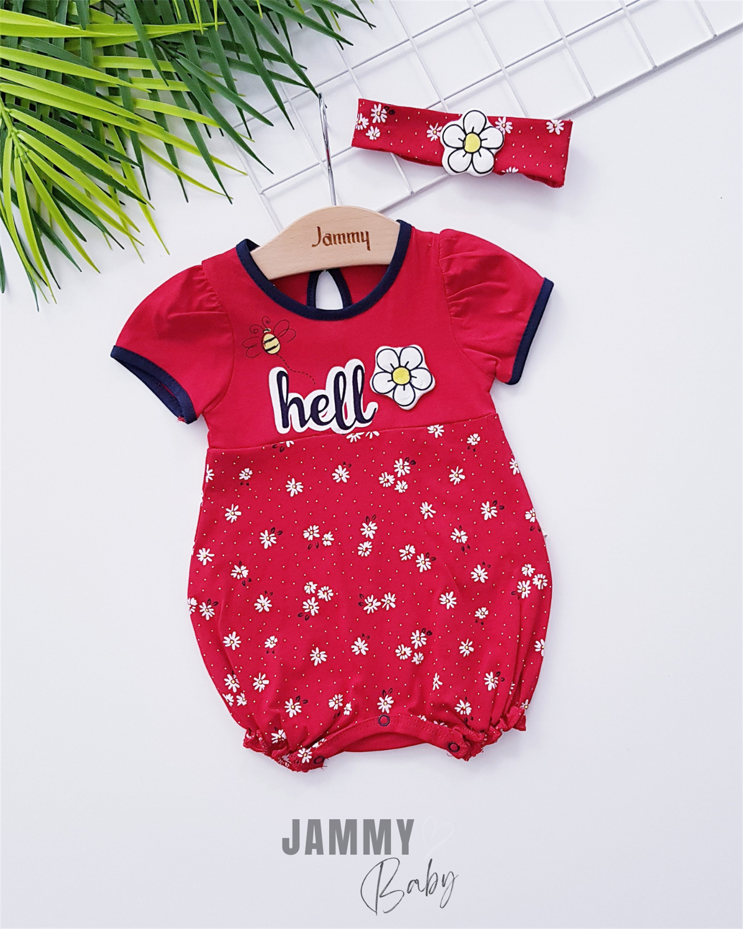 Papatyalı Bandanalı Tulum Set-KIRMIZI JKids