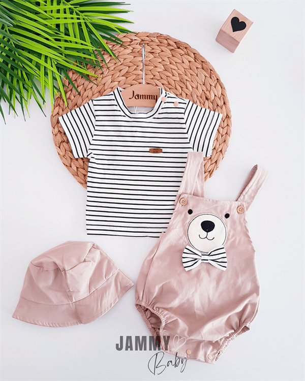 Salopet Set With Bear Hat With Bow Tie - Justyol