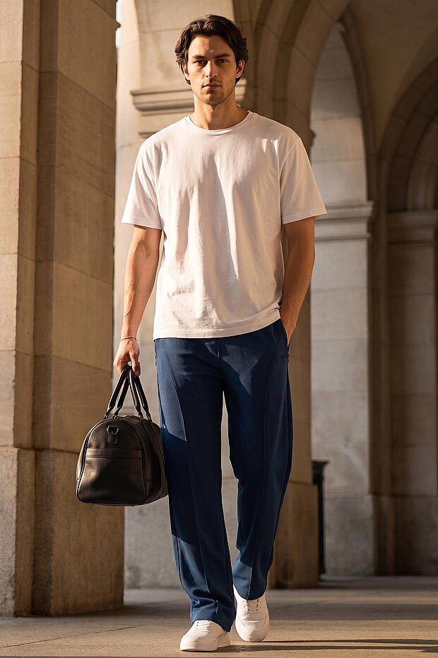Pantalon palazzo homme texturé – coupe confortable en tissu interlock côtelé - 82171